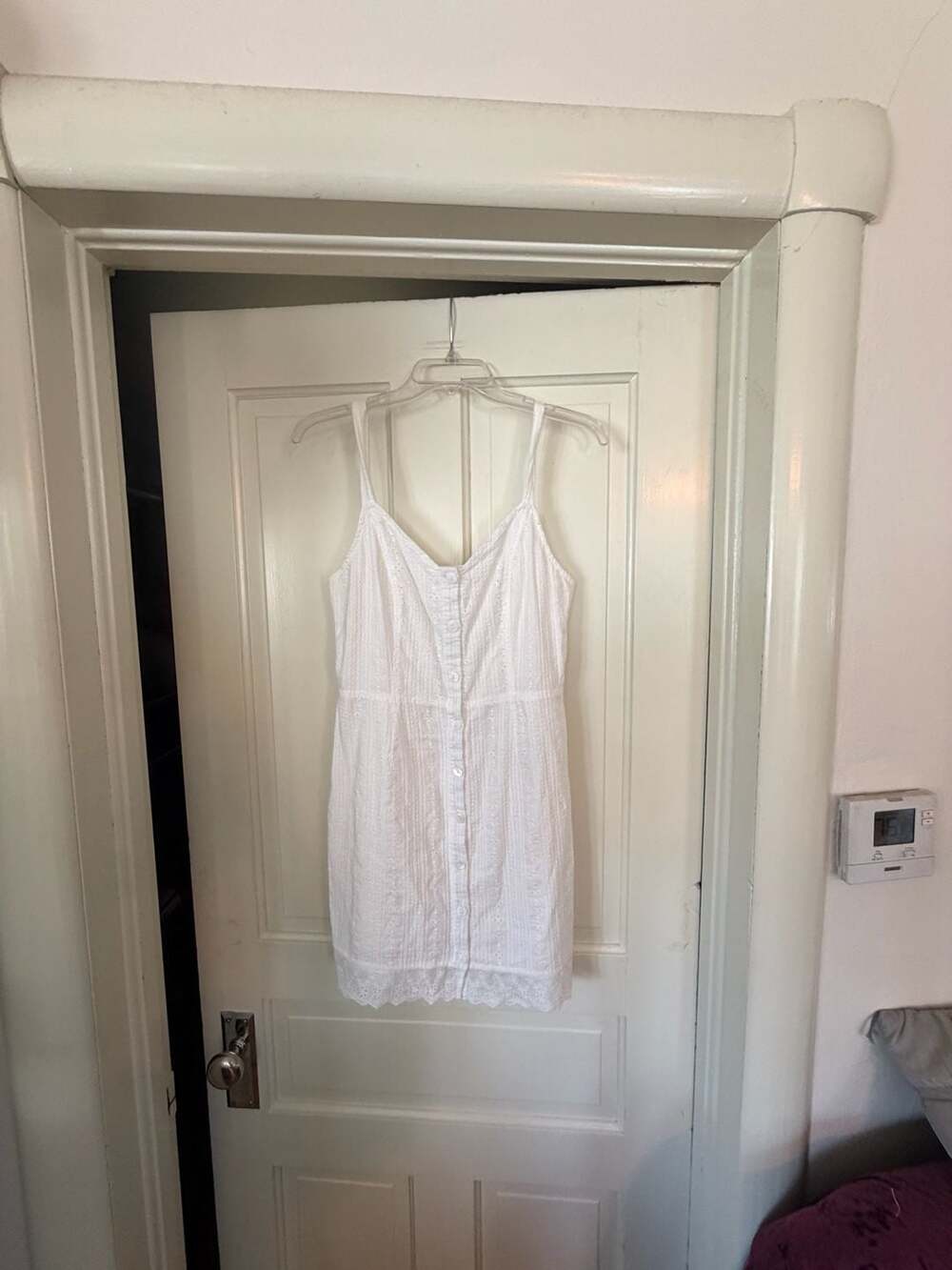 Storia White Cotton Blend Eyelet Button-Front Cami Mini Dress